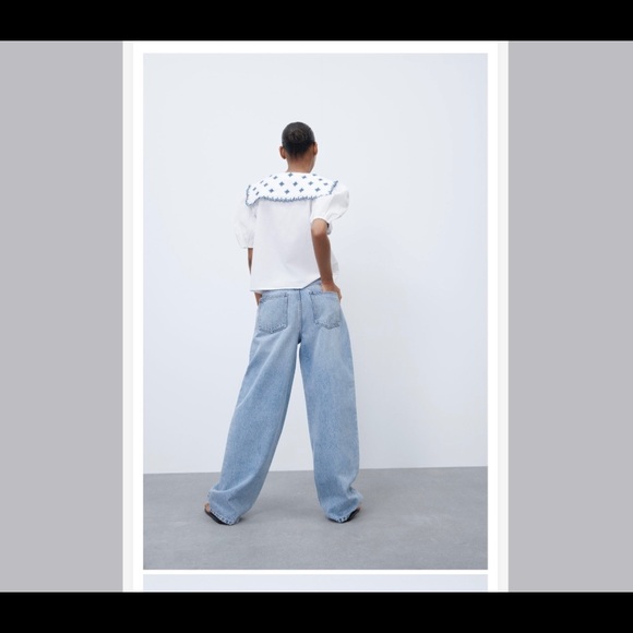 NWT ZARA Mid-Rise Wide Leg Blue Jeans, Size S - Picture 3 of 11